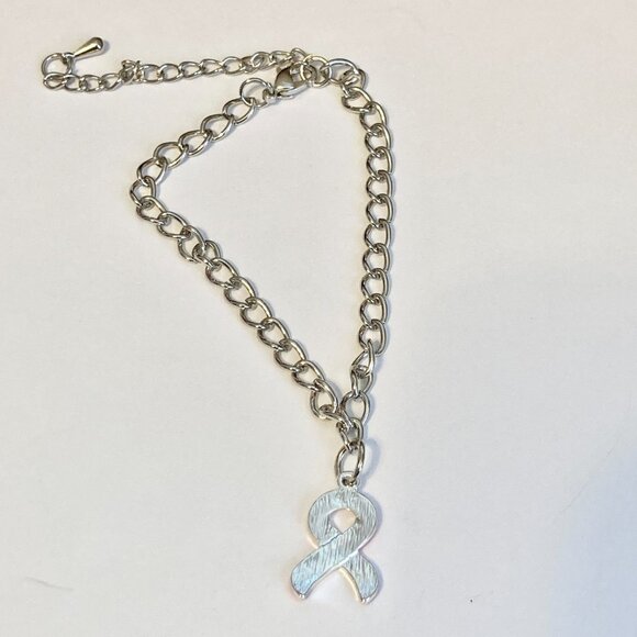 Pink Ribbon Anklet Lot of 2 Breast Cancer Awareness Anklets 8-10.5" Rhodium - Picture 6 of 8